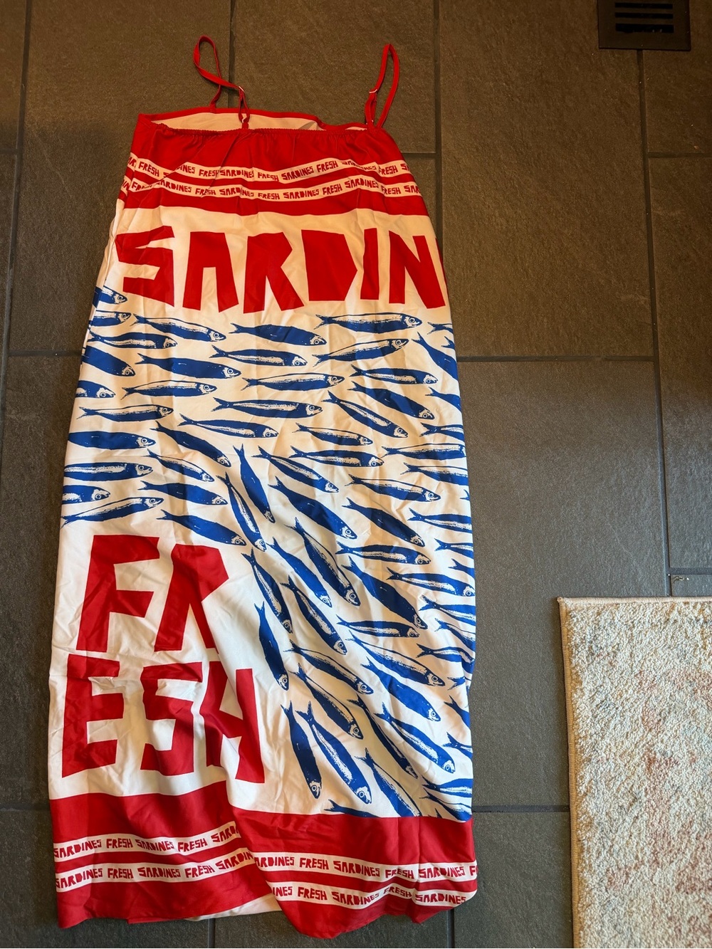 Graphic Fish Print Maxi Dress in Red, Blue, and White - Picture 4 of 4